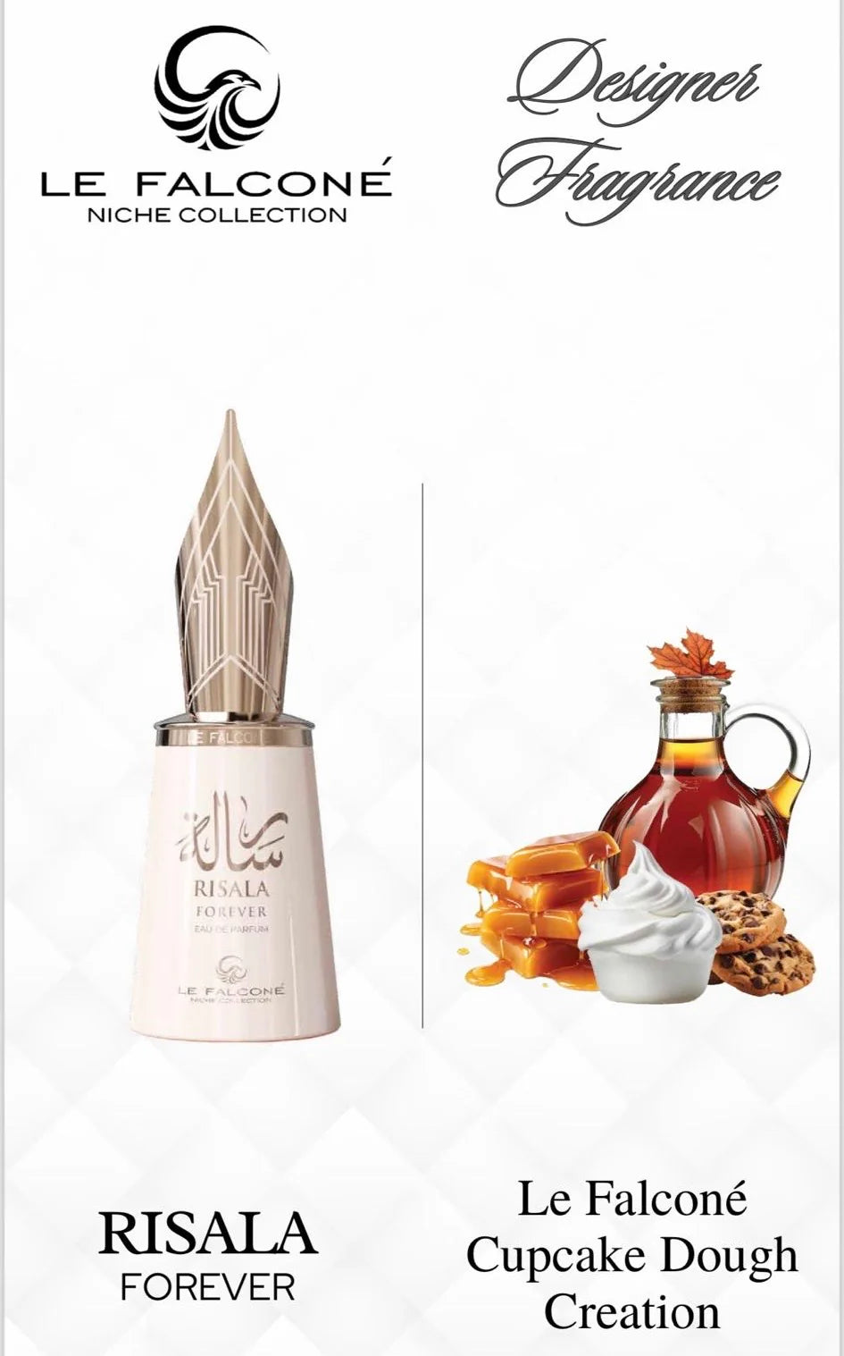 Risala Forever 100 ml Eau de Parfum – unisex gourmand caramel vanilla fragrance bottle on white background
