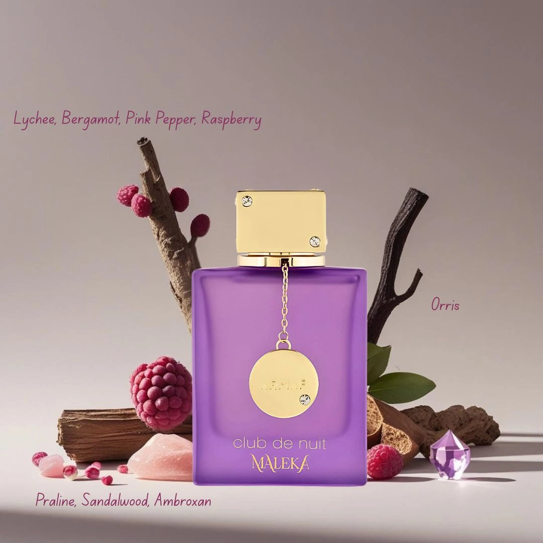 Shop Armaf Club de Nuit Maleka Eau de Parfum 105ml –a bold and elegant women’s fragrance with bergamot, rose, jasmine, and vanilla. Long-lasting luxury perfume.