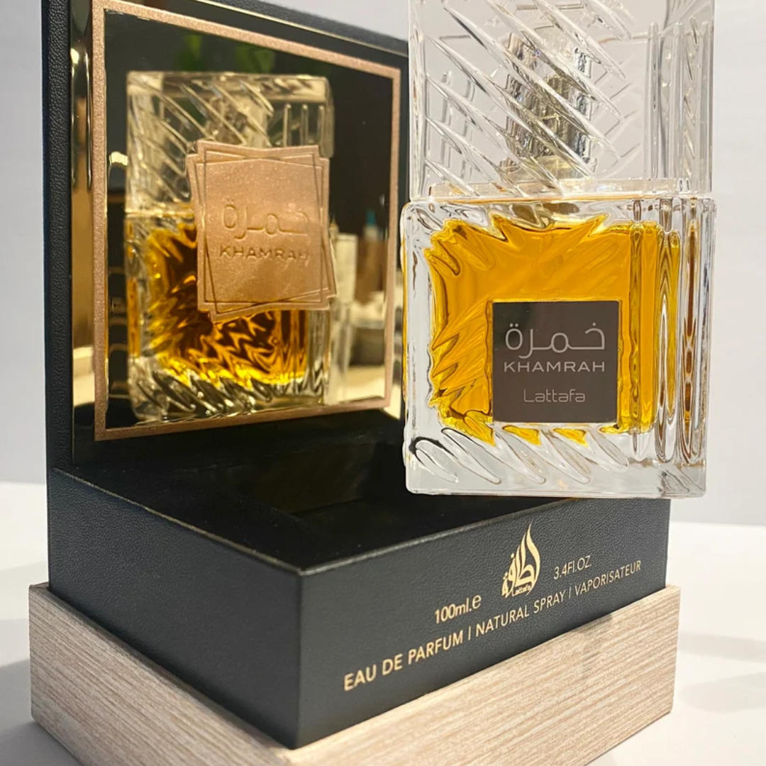 Shop Lattafa Khamrah Eau de Parfum 100ml – a warm spicy, sweet, and woody fragrance. Long-lasting, elegant, and powerful.