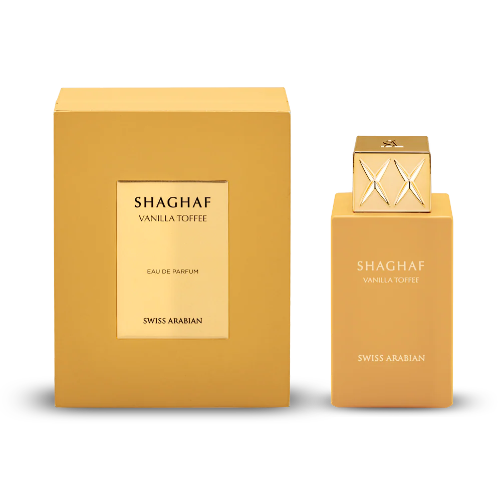Swiss Arabian Shaghaf Vanilla Toffee Eau de Parfum bottle and box