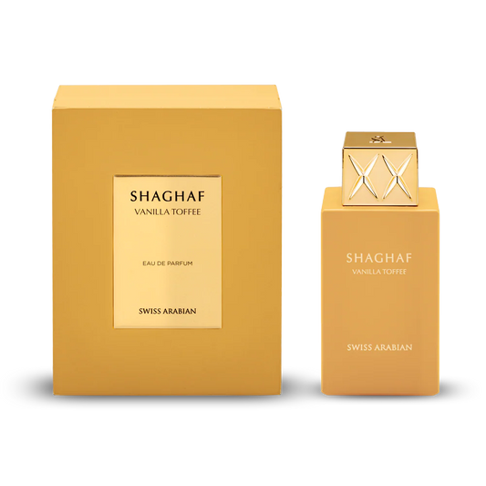 Swiss Arabian Shaghaf Vanilla Toffee Eau de Parfum bottle and box