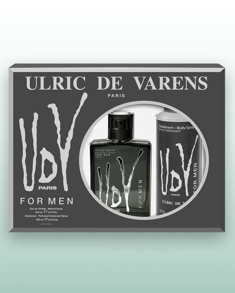 Ulric de Varens UDV For Men gift set with 100ml eau de toilette and 200ml deodorant body spray