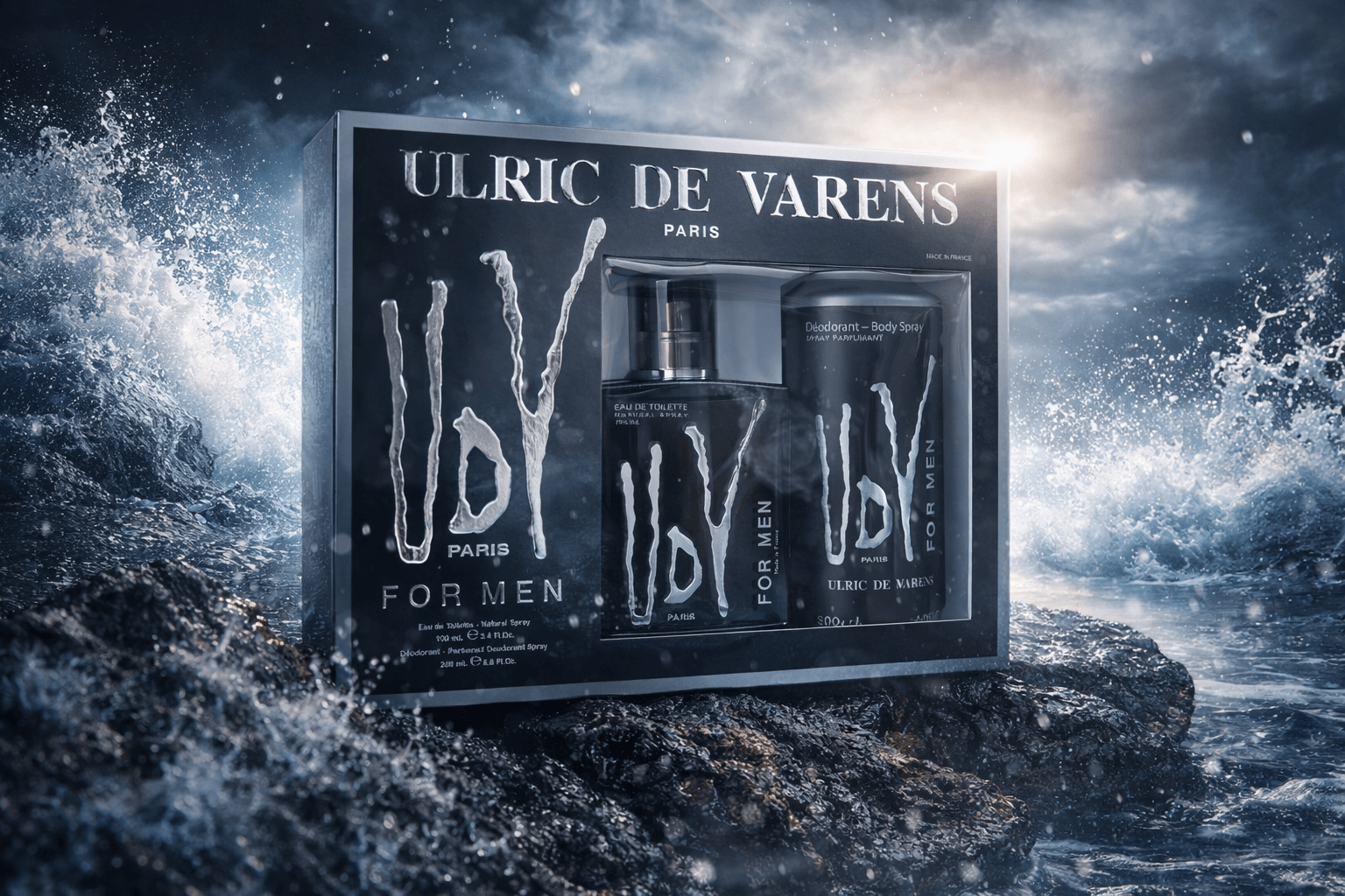 Ulric de Varens UDV For Men gift set with 100ml eau de toilette and 200ml deodorant body spray