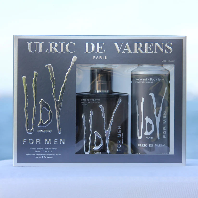 Ulric de Varens UDV For Men gift set with 100ml eau de toilette and 200ml deodorant body spray