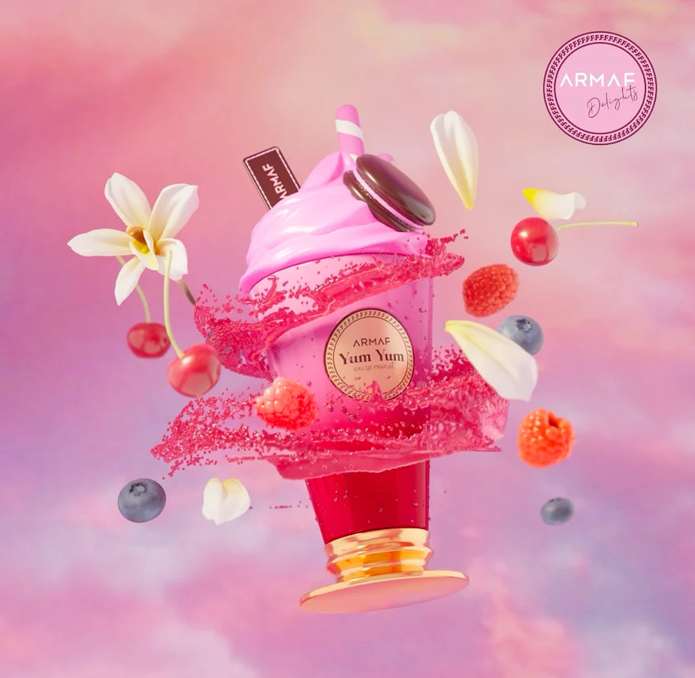 Shop Armaf Yum Yum 100ml – a playful, long-lasting floral-fruity perfume with cherry, vanilla, musk and amber. Perfect for gifting and daily wear.