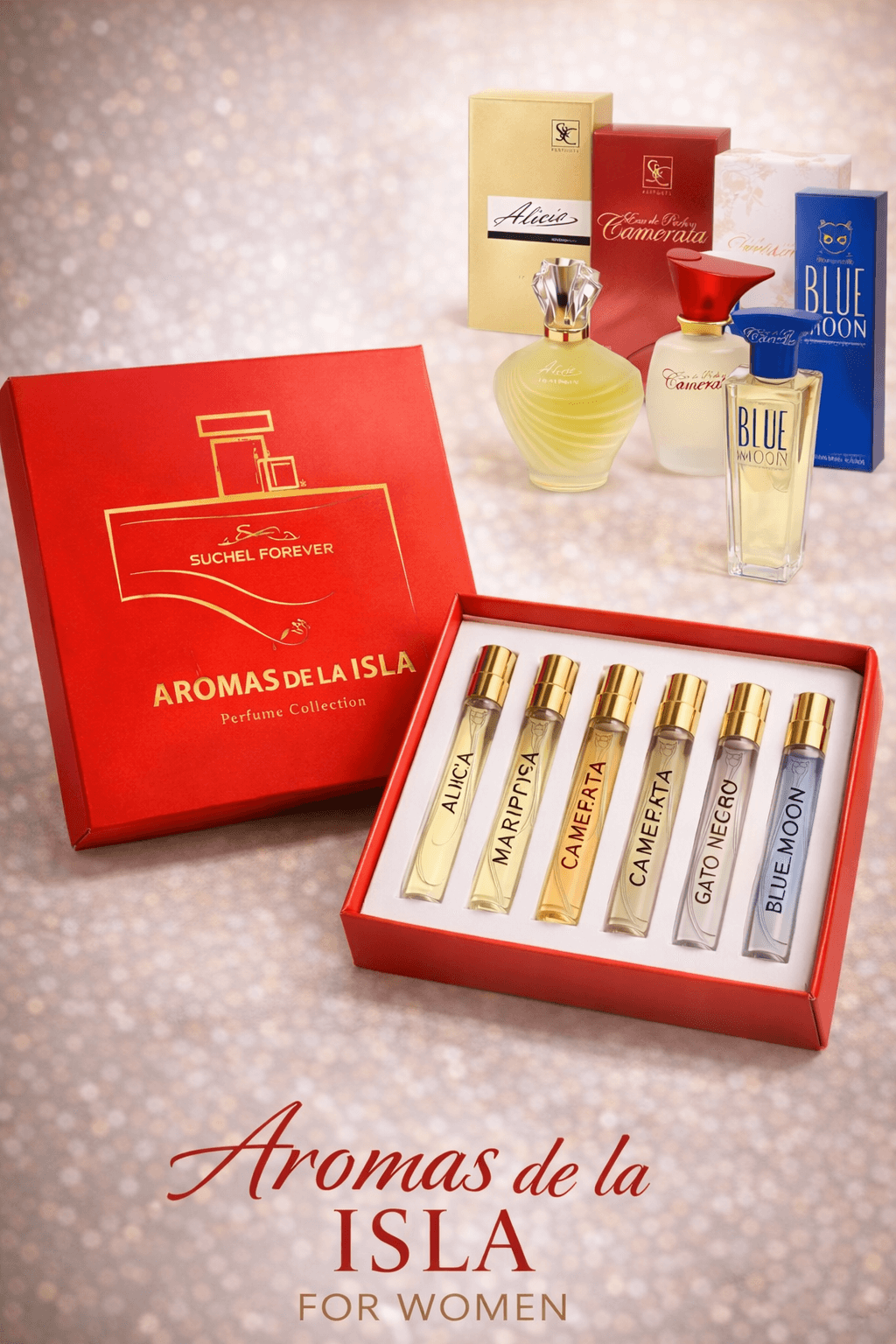 Aromas de la Isla Perfume Collection for Women by Suchel Forever with five 10 mL fragrance sprays