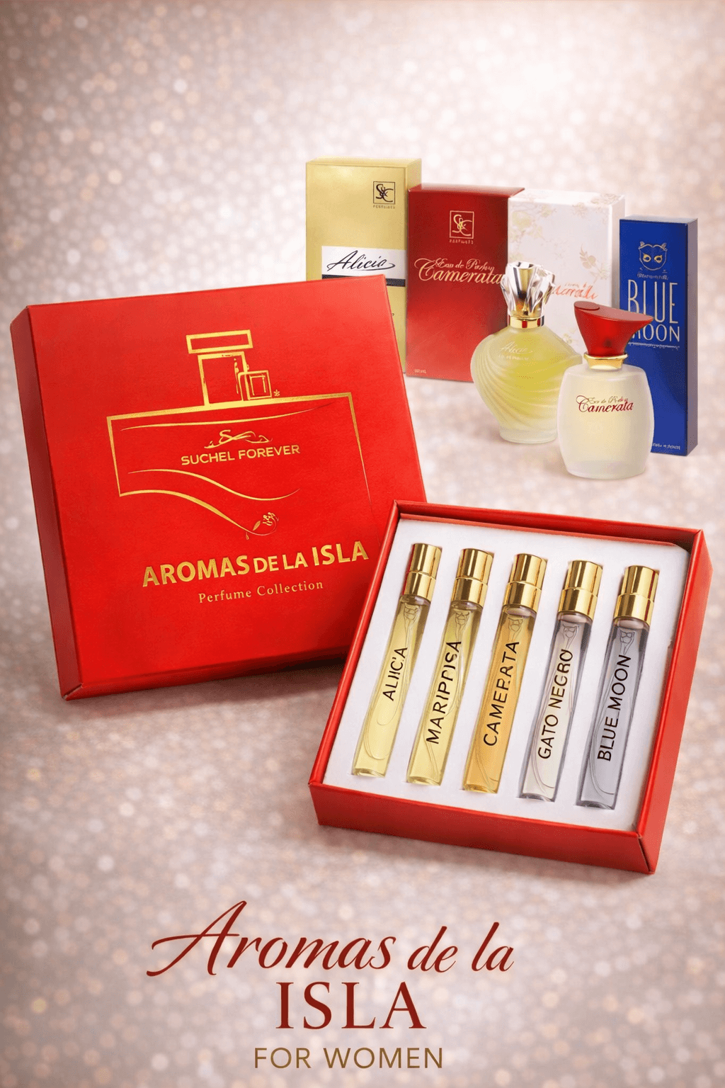 Aromas de la Isla Perfume Collection for Women by Suchel Forever with five 10 mL fragrance sprays