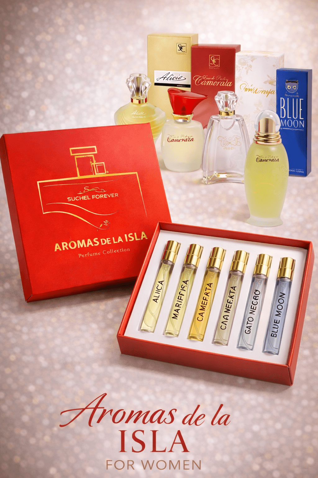 Aromas de la Isla Perfume Collection for Women by Suchel Forever with five 10 mL fragrance sprays