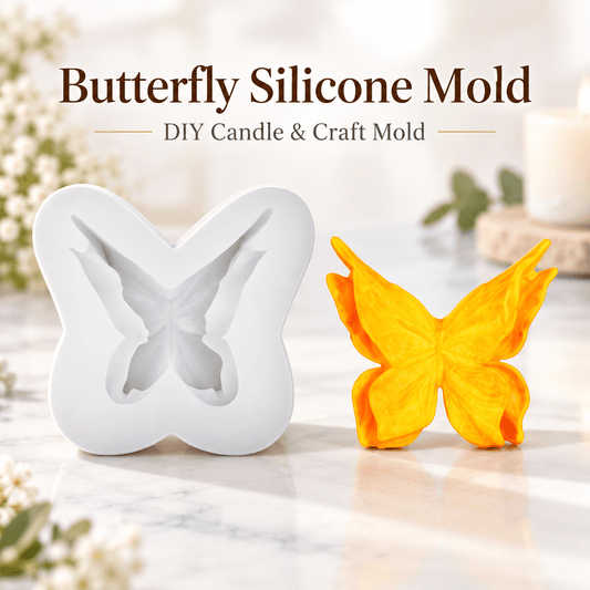 White butterfly silicone candle mold with finished 3D butterfly example