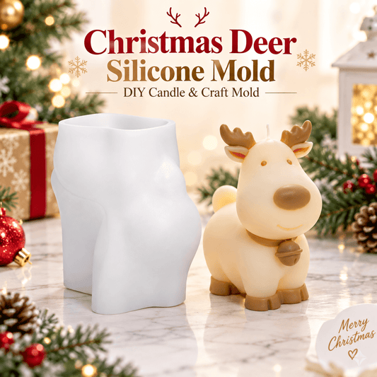 Christmas reindeer silicone candle mold with finished 3D deer example