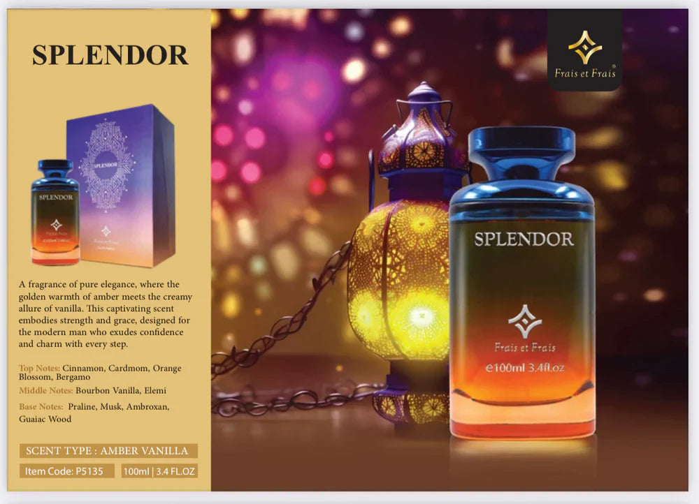 Frais et Frais Splendor 3.4 oz Eau de Parfum – unisex amber vanilla fragrance bottle on white background
