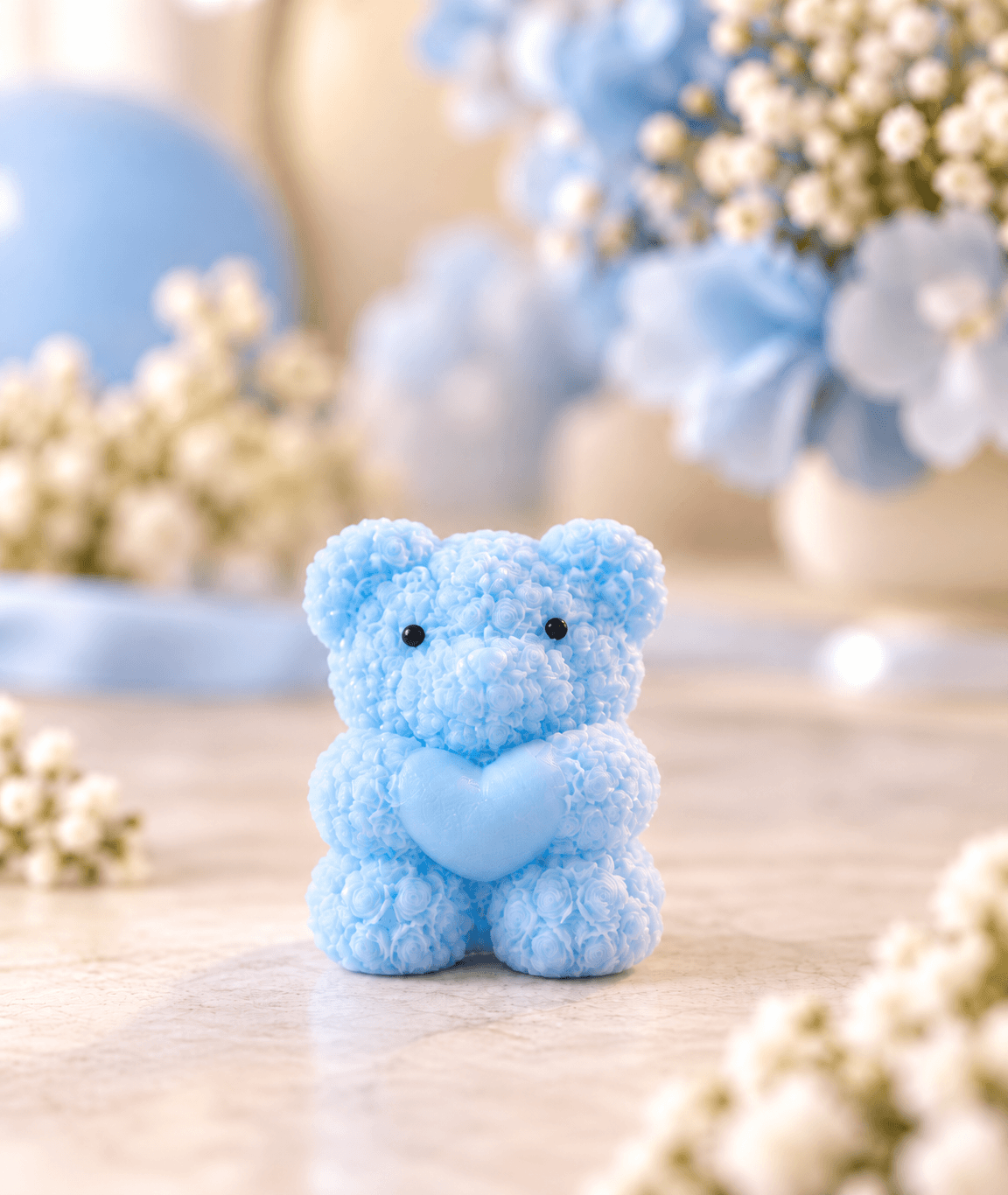 handmade scented teddy bear heart candle with floral rose design