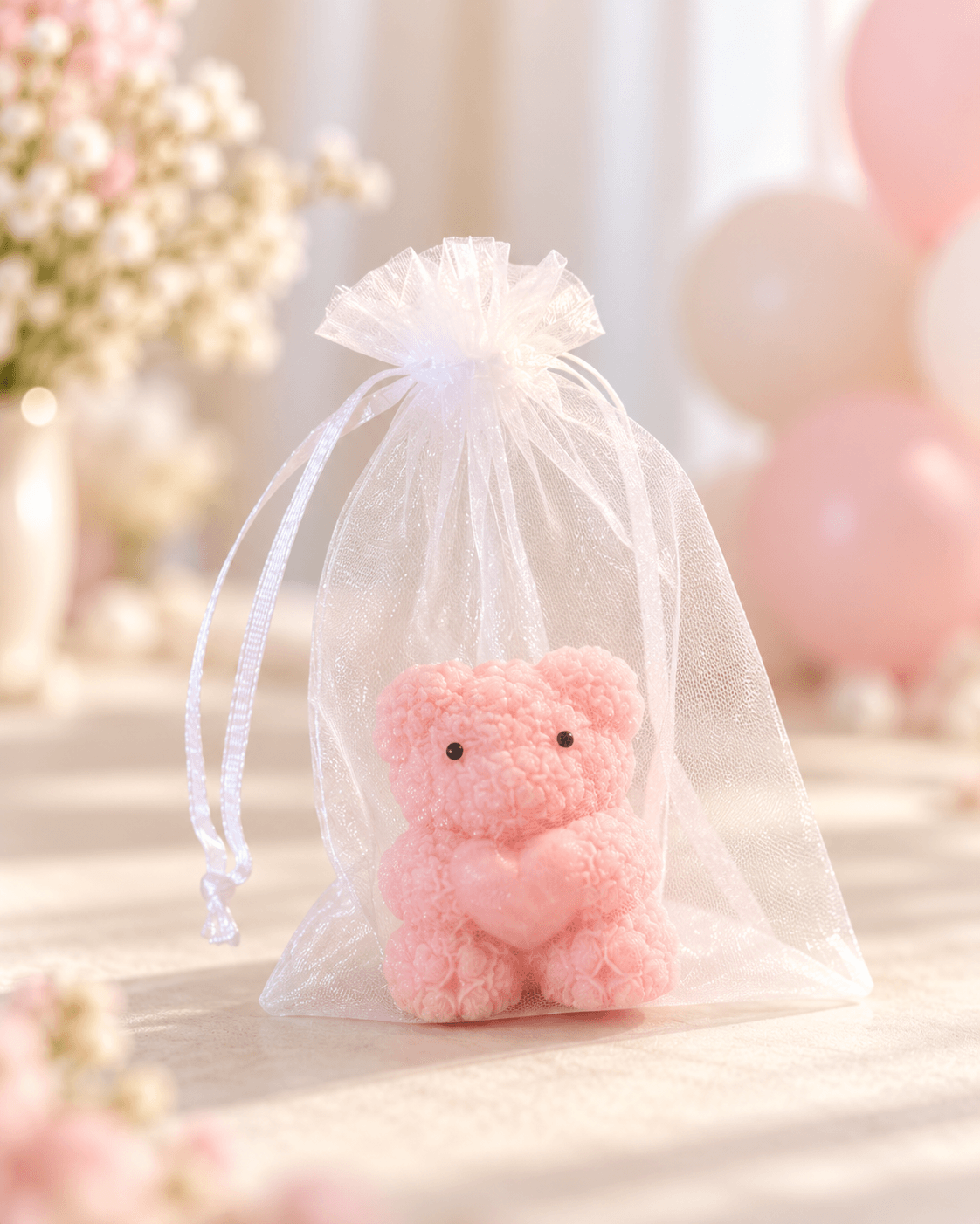 handmade scented teddy bear heart candle with floral rose design