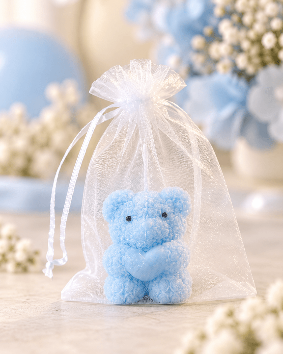 handmade scented teddy bear heart candle with floral rose design