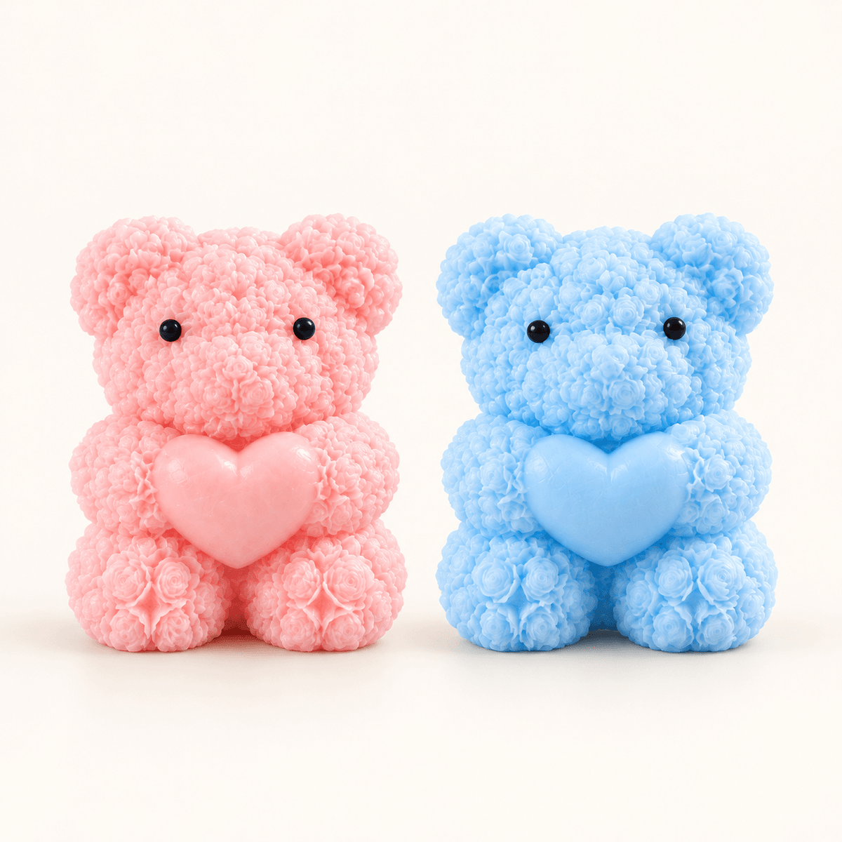 handmade scented teddy bear heart candle with floral rose design