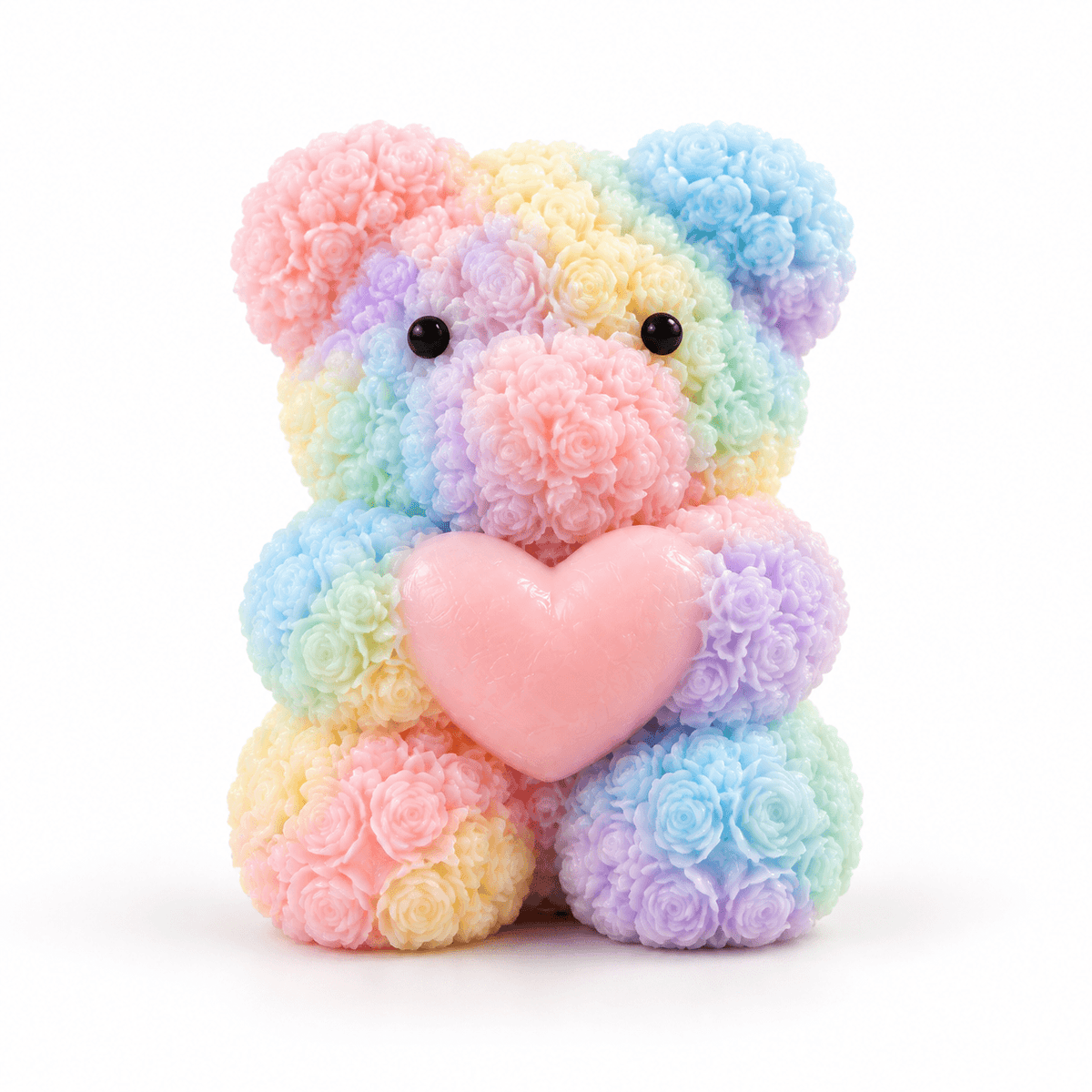 handmade scented teddy bear heart candle with floral rose design