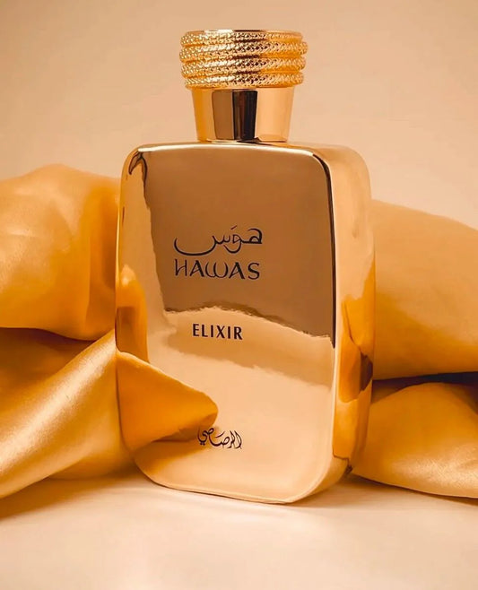 Shop Rasasi Hawas Elixir 100ml – a bold scent with mint, dark chocolate, vanilla, and white musk. Powerful, long-lasting, perfect for evenings.