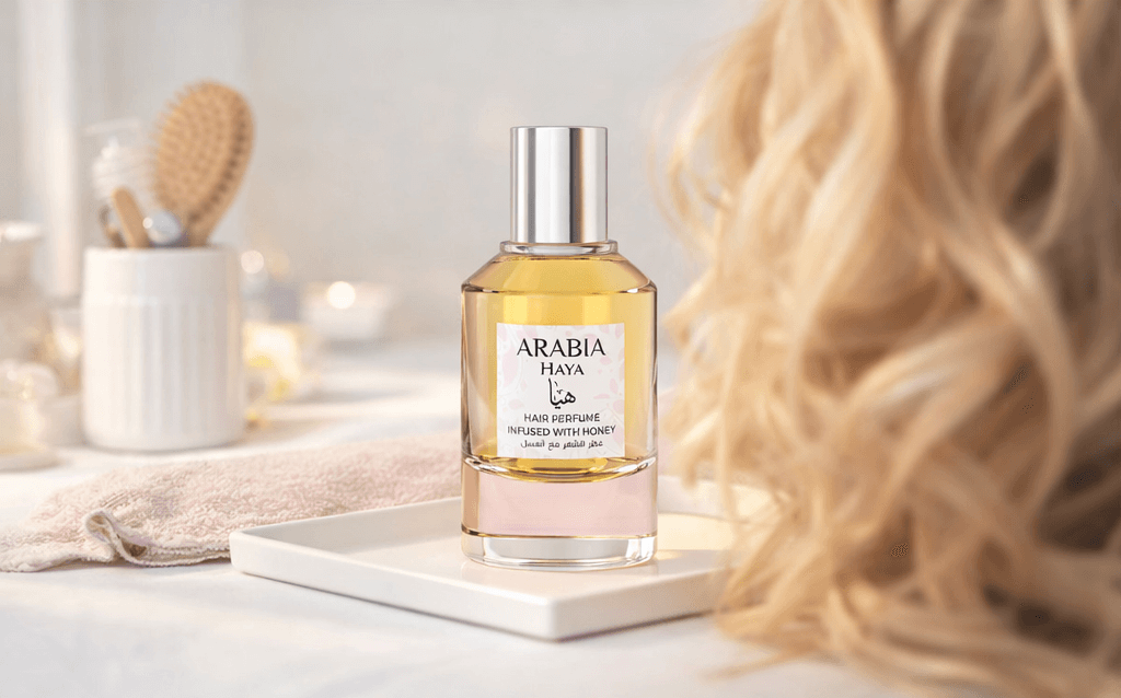 Arabia Haya Hair Perfume infused with honey 50ml women hair fragrance bottle and box