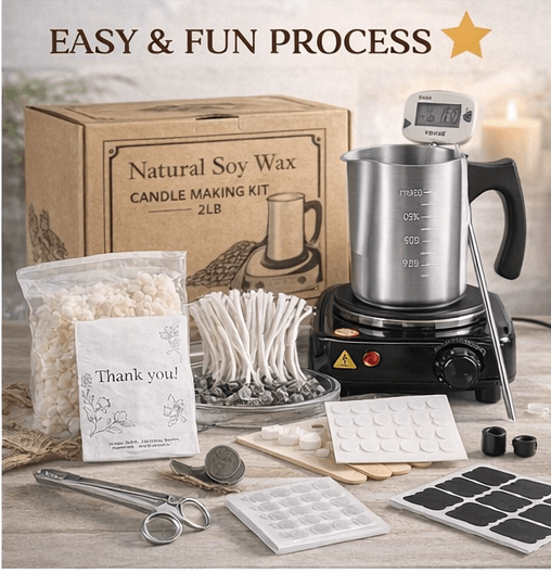 DIY Candle Making Starter Kit (Beginner) – Soy Wax + Tools + 2 Jars