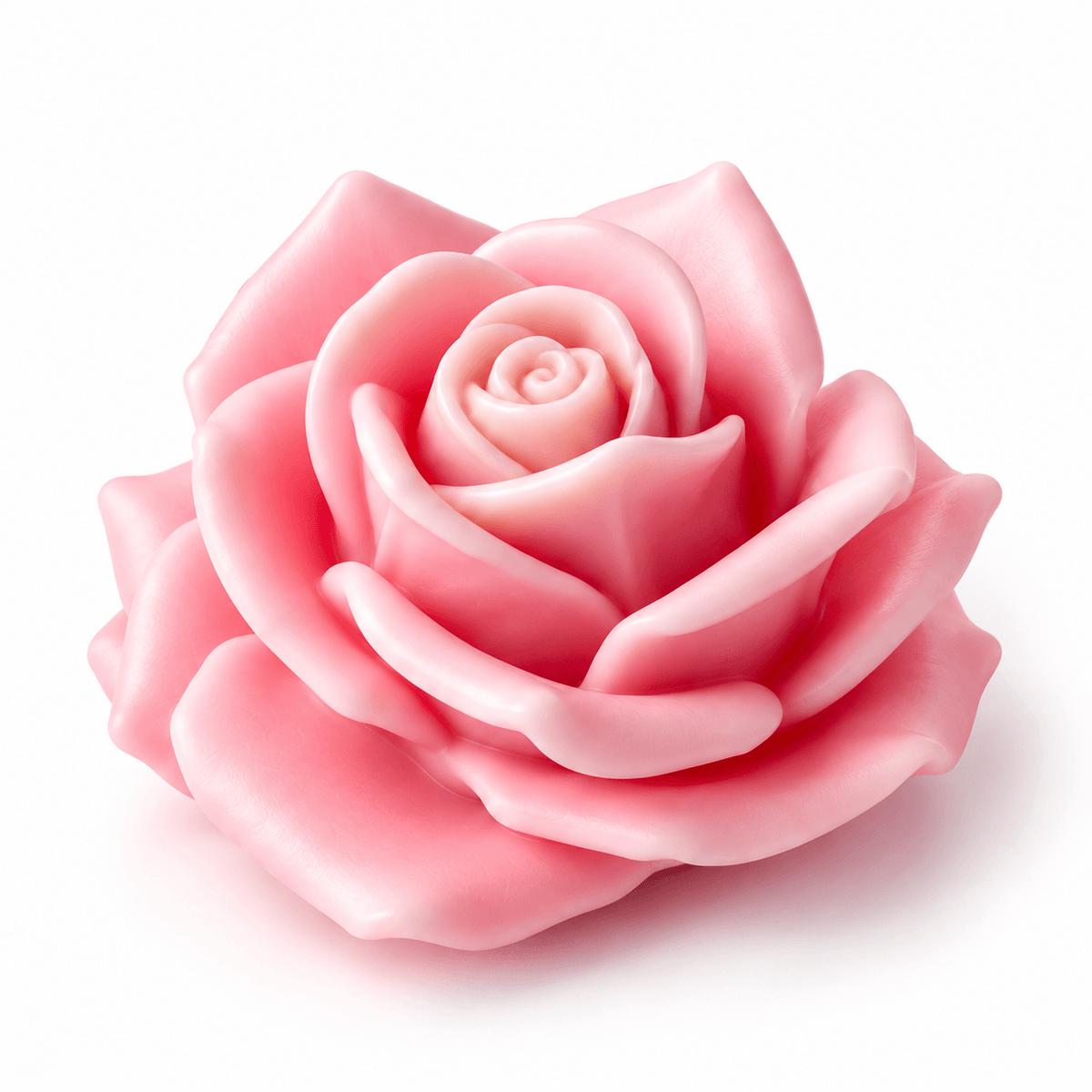 Large 3D rose silicone candle mold with raised support base and finished rose example