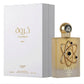 Lattafa Tharwah Gold 3.4 oz Eau de Parfum – unisex amber vanilla fragrance bottle on white background
