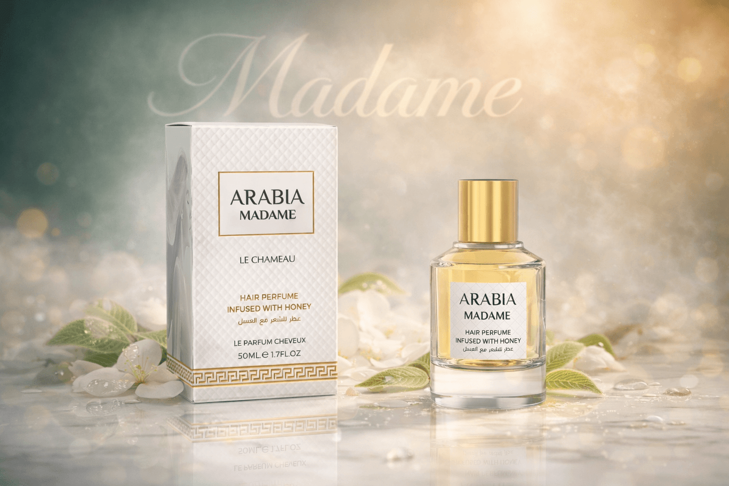 Arabia Madame Hair Perfume infused with honey 50ml women hair fragrance bottle and box