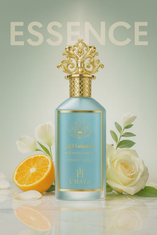 Shop L’Haya Andalucía Azul Extrait de Parfum 100ml – a luxurious citrus, floral, and woody unisex fragrance. Elegant, bold, and long-lasting.