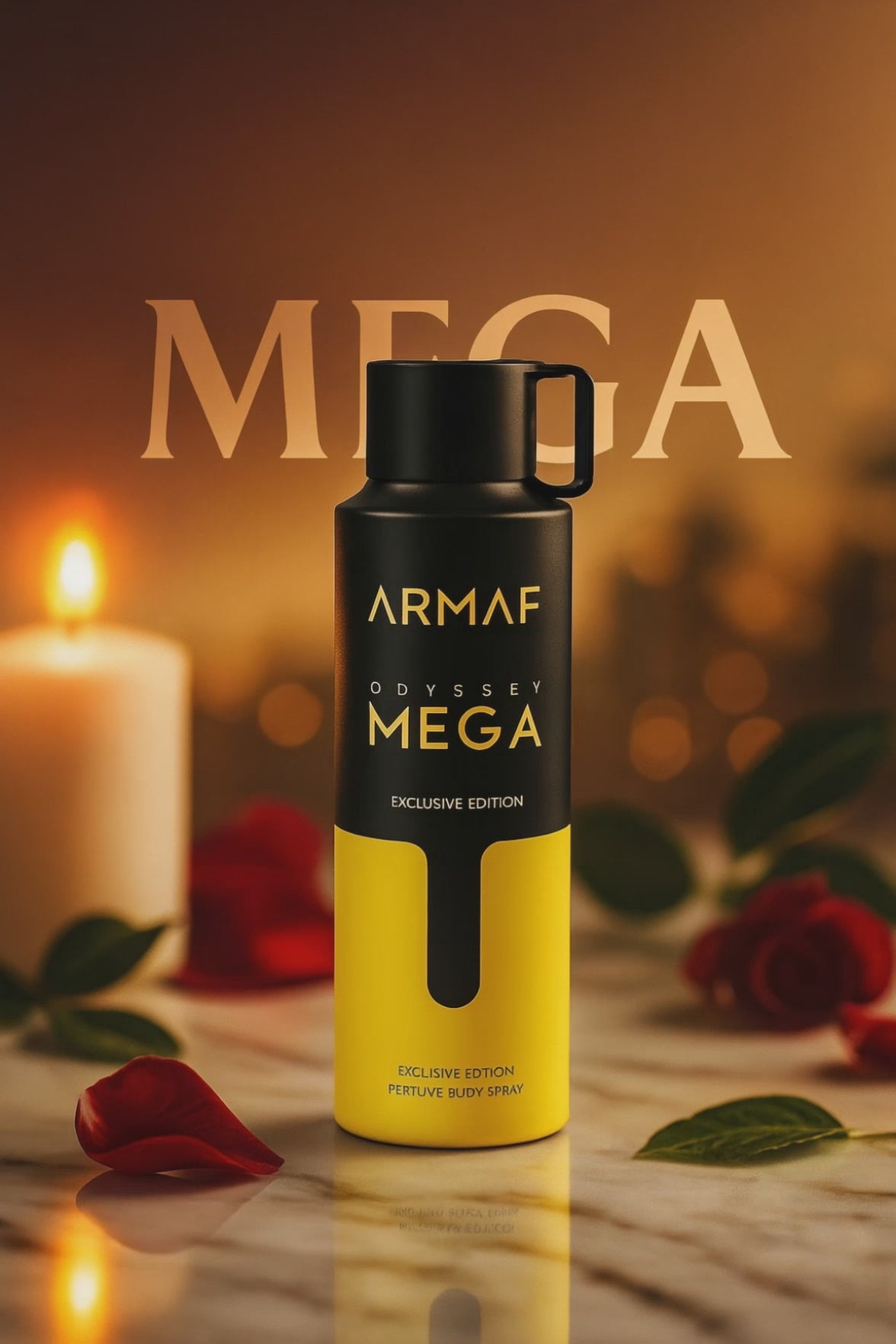 Shop Armaf Odyssey Mega Body Spray 200ml. A bold and refreshing unisex body spray with long-lasting freshness. Exclusive black & yellow edition.