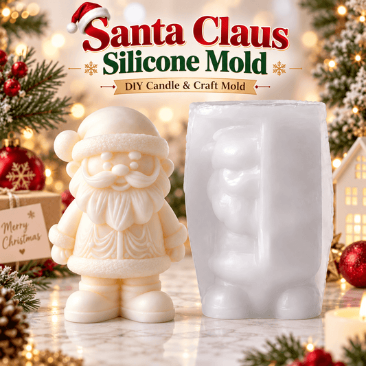 Santa Claus silicone candle mold with finished 3D Santa example
