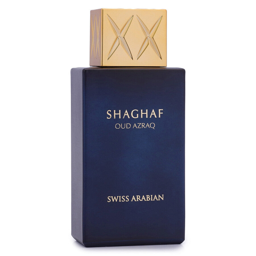 Swiss Arabian Shaghaf Oud Azraq 100 ml Eau de Parfum – honey agarwood cinnamon leather patchouli unisex luxury fragrance bottle on white background