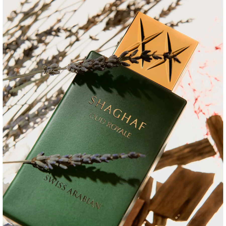 Swiss Arabian Shaghaf Oud Royale 100 ml Eau de Parfum – saffron lavender oud nutmeg musk patchouli unisex fragrance bottle on white background