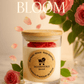 Discover Romantic Bloom – a premium rose essence candle with natural soy wax, bamboo lid, and elegant floral design. Long-lasting fragrance, perfect for gifts.