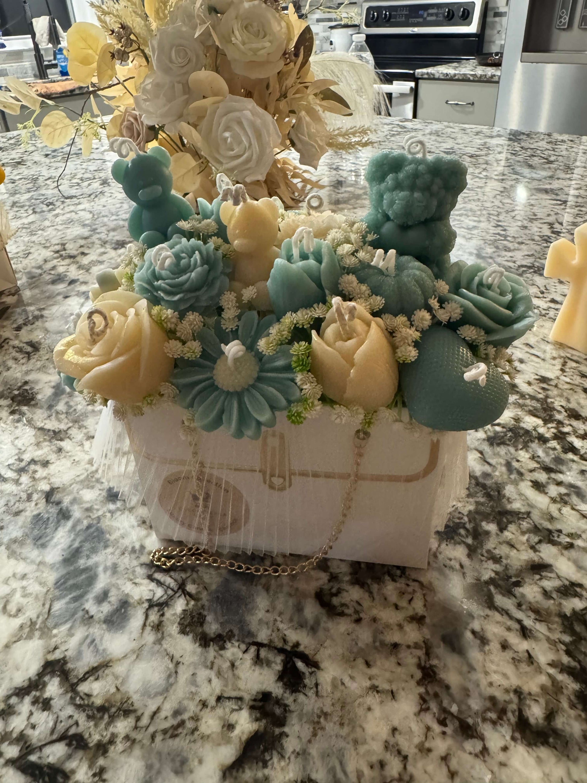Shop Bloom Treasure, a premium handmade candle box crafted with soy wax floral designs. A unique luxury gift and home décor centerpiece.