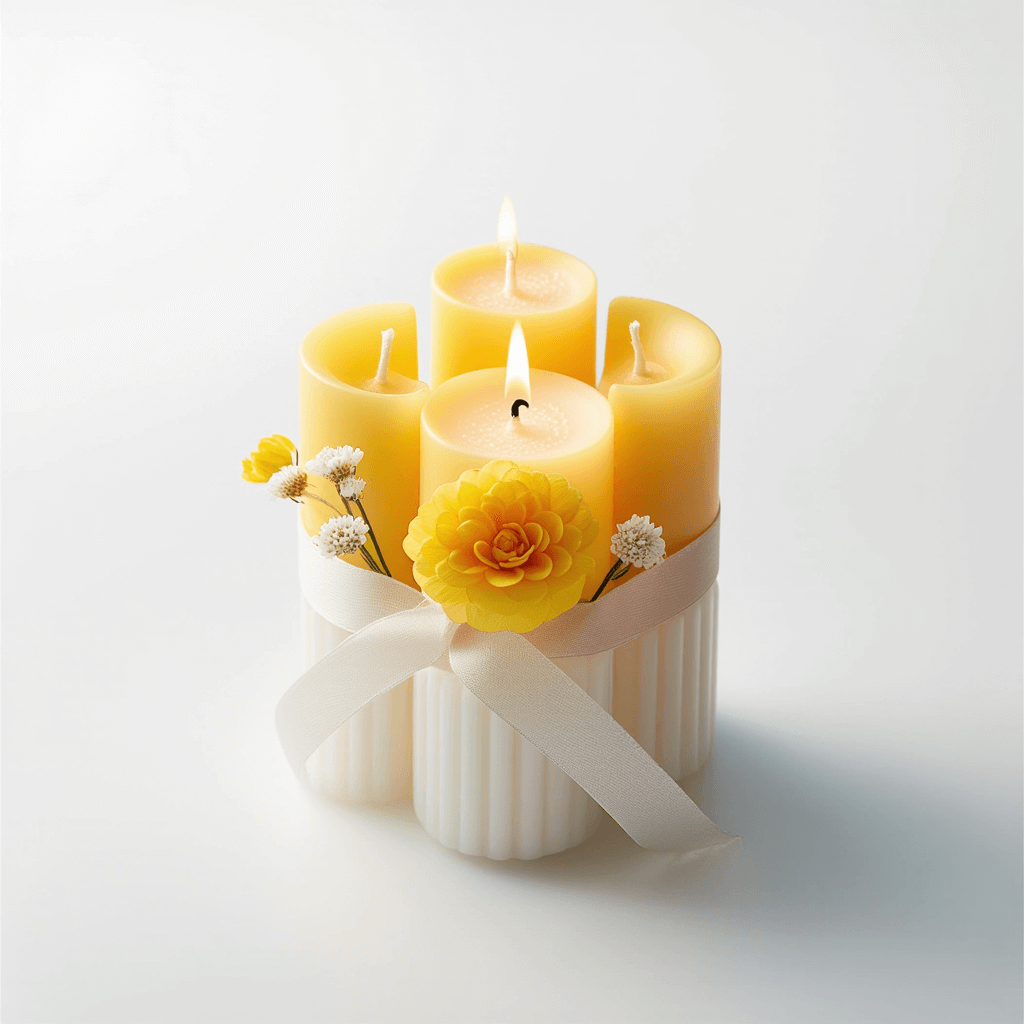 Decorative candle with flowers on a white background