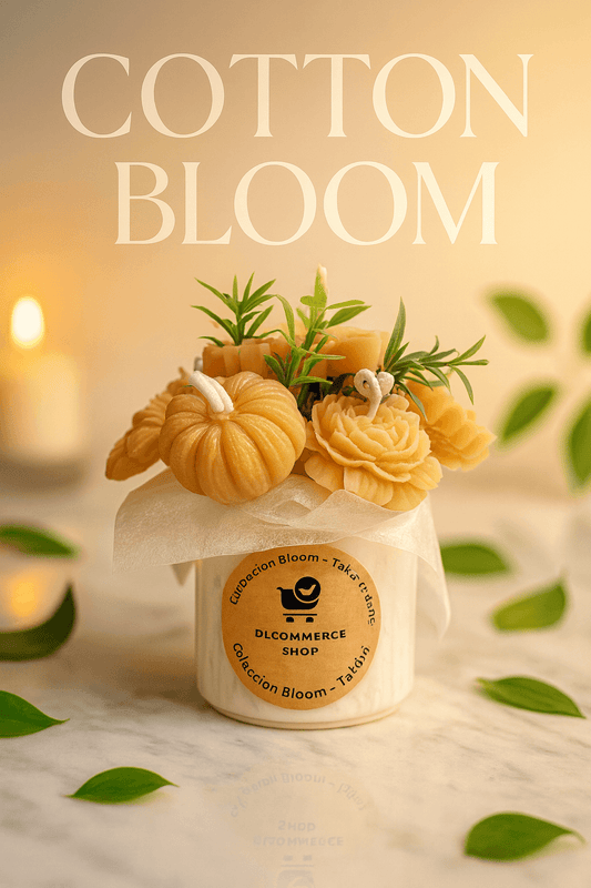 Handcrafted floral candle with tender baby powder essence. Elegant artisanal design, ideal for gifts or cozy luxury décor.