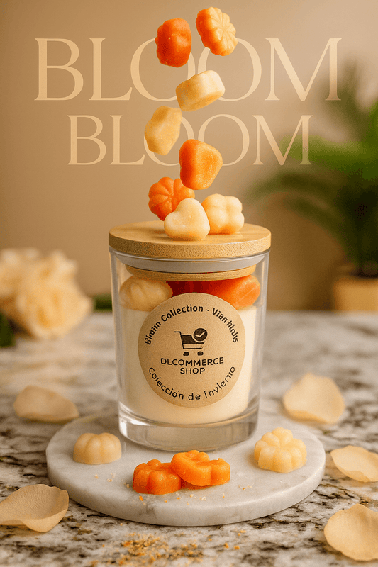 Shop the Bloom Collection Winter Wax Melts – handcrafted soy wax melts with citrus, rose, vanilla, and amber. Long-lasting, eco-friendly home fragrance.