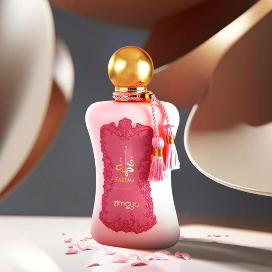 Zimaya Fatima Pink 3.4 oz Eau de Parfum for Women – a soft floral and sweet fragrance that blends rose, jasmine, and vanilla for a long-lasting elegant scent. 
